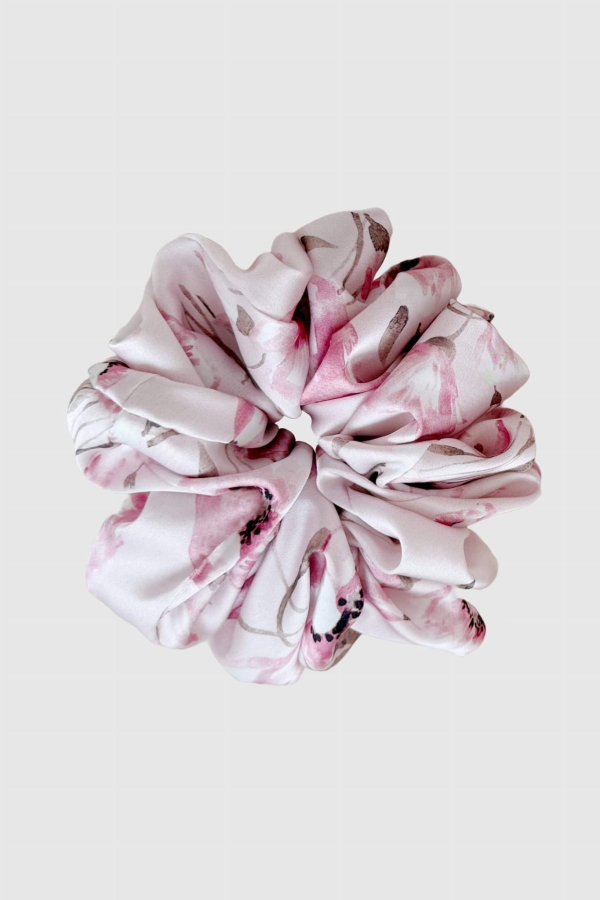 Scrunchie Maxi gumka do włosów różowa w kwiatowy wzór – Rosie Cream