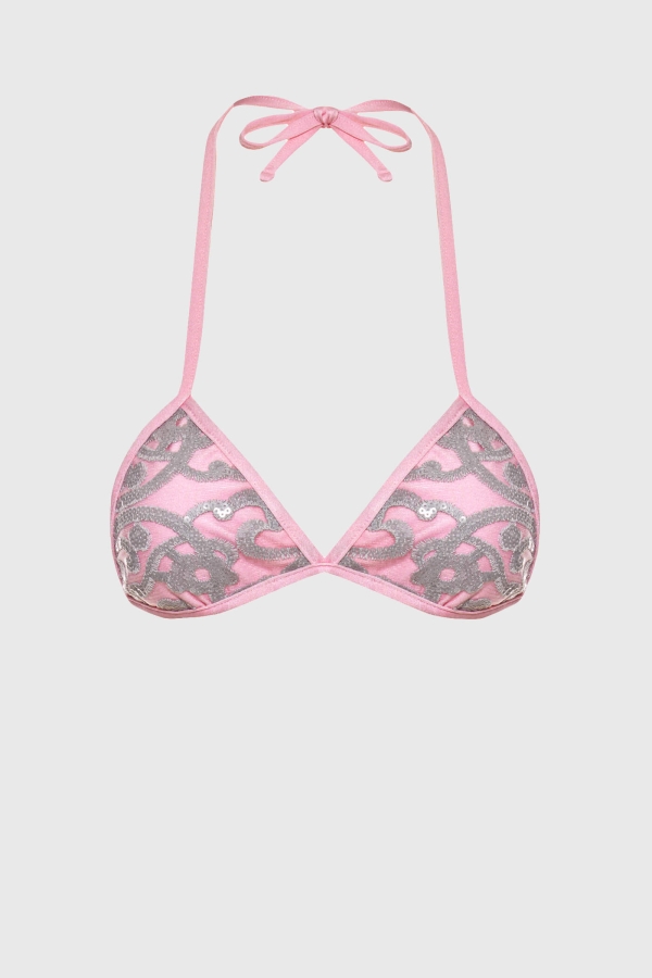 Góra bikini triangle z koronką i cekinami – Loreen różowa