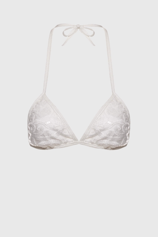 Góra bikini triangle z koronką i cekinami – Loreen ecru