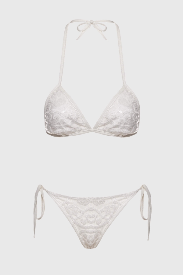 Komplet bikini triangle z koronką i cekinami – Loreen ecru
