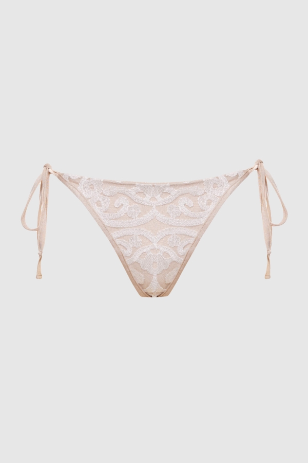 Dół bikini wiązany z koronką i cekinami – Loreen beżowy