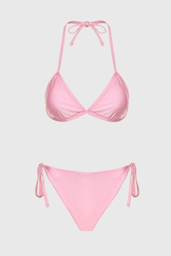 komplet bikini Lizzy różowy – wiązany push-up trójkątny