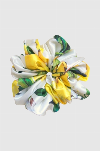 duża gumka do włosów biała w cytryny Scrunchie Maxi Citrus Garden