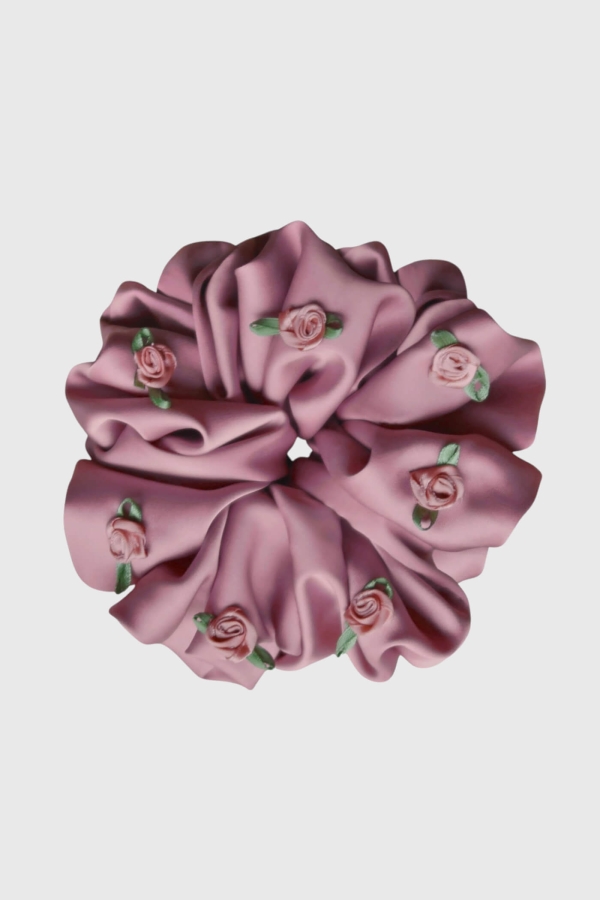Scrunchie Maxi gumka do włosów różowa z różyczkami 3D – Sugar Rose