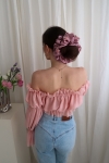 Scrunchie Maxi gumka do włosów różowa z różyczkami 3D – Sugar Rose