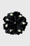Scrunchie Maxi gumka do włosów czarna z różyczkami 3D – Dark Liqueur