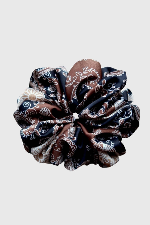 Scrunchie Maxi gumka do włosów czarno-brązowa we wzory – Espresso