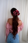 Scrunchie Maxi gumka do włosów bordowa w kwiatowy wzór – Red Velvet