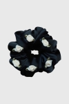 Scrunchie Medium gumka do włosów czarna z różyczkami 3D – Dark Liqueur