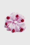 Scrunchie Medium gumka do włosów różowa z różyczkami 3D – Rose Cocktail