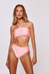 bikini bandeau brzoskwiniowe – top z wiązaniem na szyi
