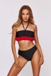 góra bikini bandeau czarna Laura Flower z kwiatami 3D wiązanie na szyi