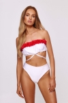 góra bikini bandeau biała Laura Flower z kwiatami 3D wiązana na plecach