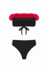 góra bikini bandeau czarna Laura Flower z kwiatami 3D bez modelki