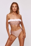 Komplet bikini bandeau z kwiatami 3D – Laura Flower beżowa