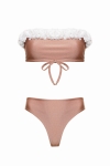 Ekskluzywne bikini z kwiatami 3d – Laura Flower w tonacji mocca