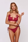 Bordowy komplet bikini – top z regulacją i dół z marszczeniem