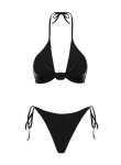 czarny komplet bikini olivia – wiązany dół i góra push-up z supełkiem